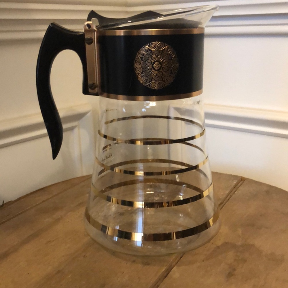 Vintage Mid Century Modern David Douglas Flameware Coffee Carafe Gold Striped